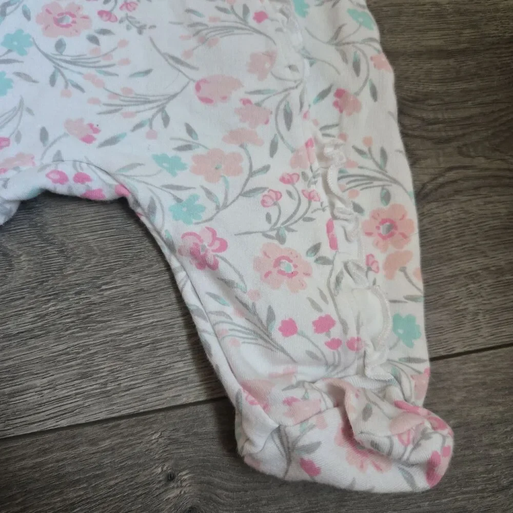 Little Me Newborn Girl NB 3Pc Lot Pima Cotton Floral Footie Sleeper Romper Set